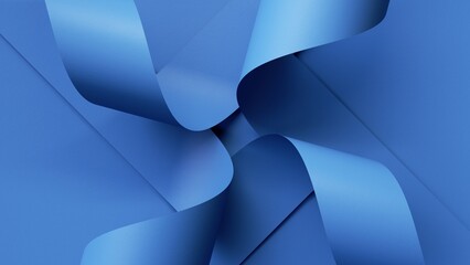 3d render, abstract blue background with curly paper ribbons, modern minimalist wallpaper