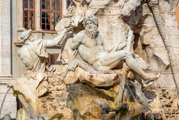 Fountain of Four Rivers (Fontana dei Quattro Fiumi) on Navona square, Rome, Italy