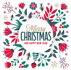 Fototapeta na wymiar Christmas card. Vector illustrator on a white background. Floral ornaments. Greeting card.