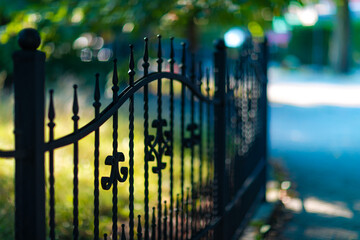 metal fence on a blurred background  - 646547345