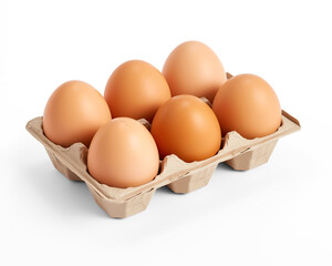 Chicken eggs in carton paper box.  Manual cut out on transparent