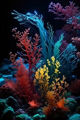 Sea plants phytoplankton, red algae, kelp, seagrass, saragssum are bioluminescence, neon light