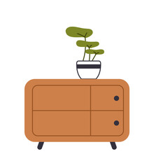 Living room interior element concept. Flowerpot with plant at table for house. Comfort and coziness. Template, layout and mock up. Cartoon flat vector illustration isolated on white background