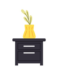 Living room interior element concept. Yellow flowerpot with plant at table for house. Furniture and decor. Poster or banner for website. Cartoon flat vector illustration isolated on white background