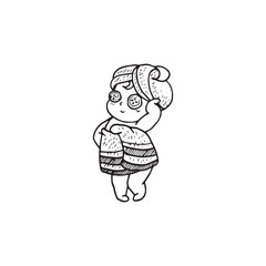 Handdrawn kid illustration, child drawing, cute kid, girl after the bath