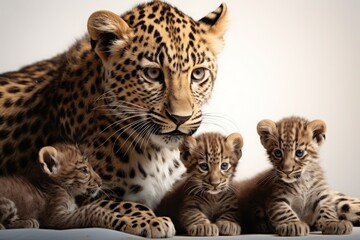 Cute young jaguar babies with their mother