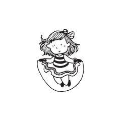Handdrawn kid illustration, child drawing, cute kid, girl with skipping rope