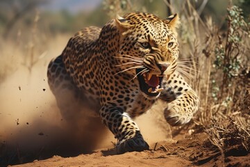 On the leopard hunt in Africa. The leopard belongs to the African animal group Big Five