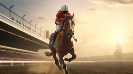 Champion Jockey and Racing Horse Showcase Speed, Skill, and Sport. - obrazy, fototapety, plakaty