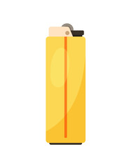 Yellow lighter concept. Item for hiking and camping. Object for making bonfire outdoor. Poster or banner for website. Cartoon flat vector illustration isolated on white background