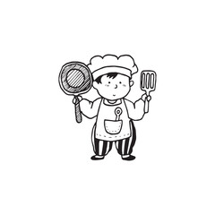 Handdrawn kid illustration, child drawing, cute kid, boy cook
