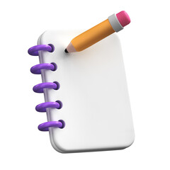 3D Pencil Notepad Writing Illustration isolated on a white background