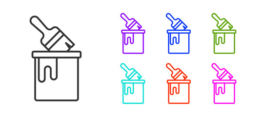 Black line Paint bucket with brush icon isolated on white background. Set icons colorful. Vector