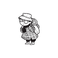 Handdrawn kid illustration, child drawing, cute kid, traveler boy