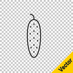 Black line Fresh cucumber icon isolated on transparent background. Vector