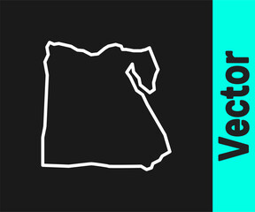 White line Map of Egypt icon isolated on black background. Vector