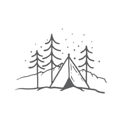 Fototapeta premium tourist tent, camping in a mountain drawing