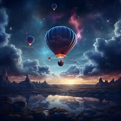 Foto op Plexiglas Ballon Hot air balloon at night sky.Generative ai image