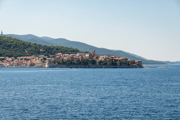 Fototapeta premium Beautiful, fortified town of Korcula, named as little Dubrovnik with stone houses and fortifications above the sea