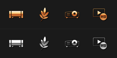 Set Smart Tv, Movie trophy, Movie, film, media projector and Hd movie, tape, frame icon. Vector