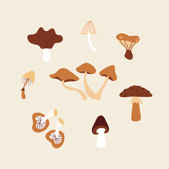 Set of cartoon mushrooms. Vector illustration.