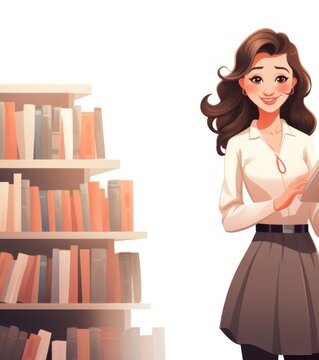 Illustration Caucasian Female Librarian Backdrop Extremely Gorgeous Generative AI