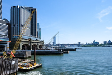 Naklejka premium View from Whitehall Terminal, a ferry terminal used by the Staten Island Ferry, which connects the island boroughs of Manhattan and Staten Island.