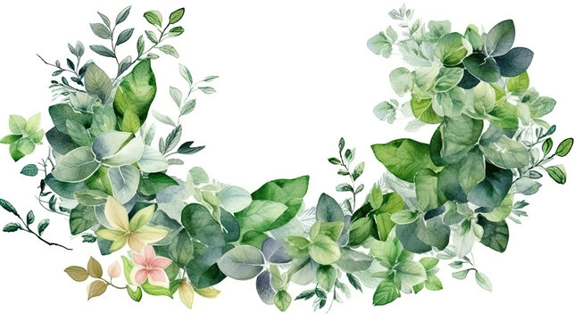 A hand drawn wreath floral border and leaves Generative AI