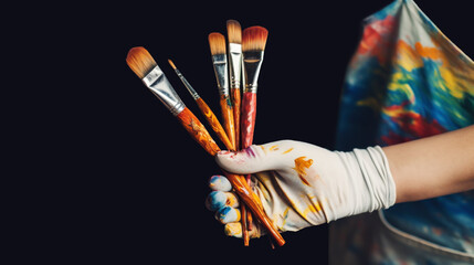 Close up of colourful paintbrushes in hand