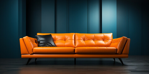 Exclusive Wohnzimmergarnitur Couch aus Leder im edlen modernsten Design in Top aktuellen Farben in Querfomat als Banner, ai, generativ 