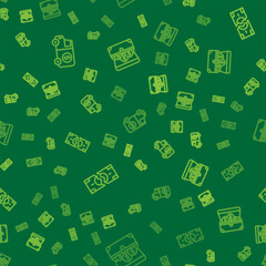 Fototapeta premium Set line Armored truck, Tearing money banknote and Treasure chest on seamless pattern. Vector