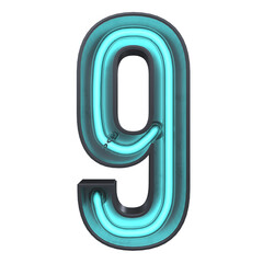 A 3D 9 Neon Number isolated on a white background