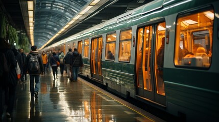 panoramic of the urban train or metro station - obrazy, fototapety, plakaty