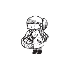 Handdrawn kid illustration, child drawing, cute kid, toddler, girl