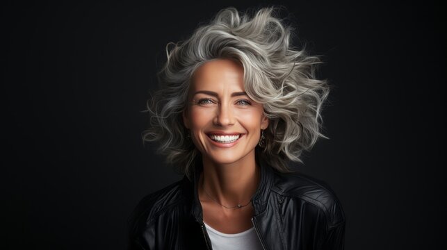 Modern Middle-aged 50s Woman With Smile Isolated On Background