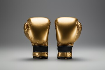 Golden boxing gloves on a gray background