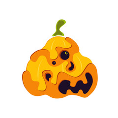 Pumpkin monster in paper cut style. Vector illustration character. Trick or Treat. Creepy jack. Happy Halloween Night party icon.
