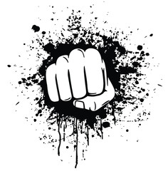 punching fist with black ink splatter