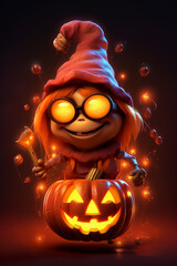 Naklejka premium Glowing Halloween pumpkin character