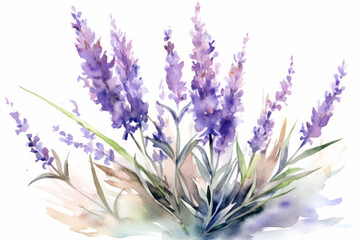 Watercolor lavender flowers natural illustration in vintage style.