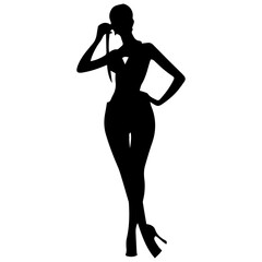 black silhouettes of fashion model girl