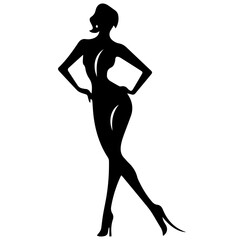 black silhouettes of fashion model girl
