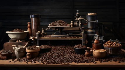 Zelfklevend Fotobehang coffee grinder and coffee beans © Vahagn