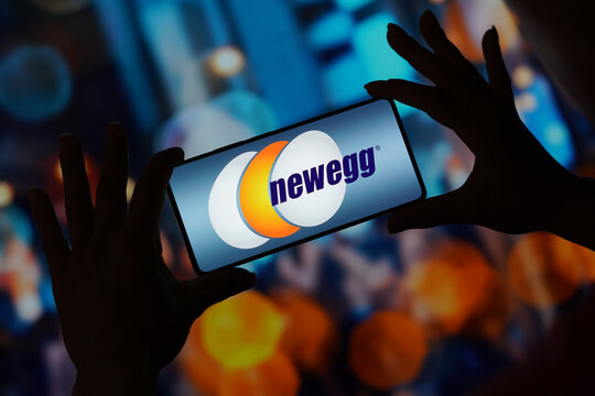 September 11, 2023, Brazil. In this photo illustration, the Newegg logo is displayed on a smartphone screen.
