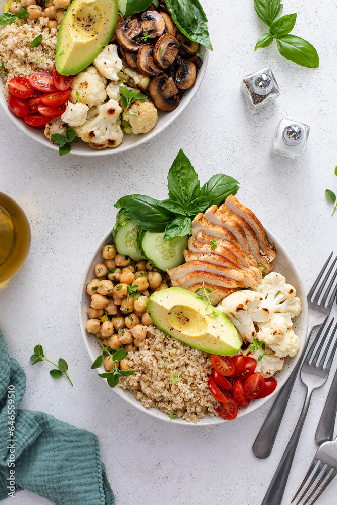 Canvas Prints healthy high protein lunch bowls, vegan and chicken options