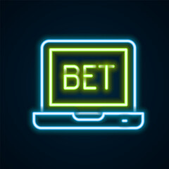 Glowing neon line Online sports betting icon isolated on black background. Sport bet bookmaker. Betting online make money. Colorful outline concept. Vector
