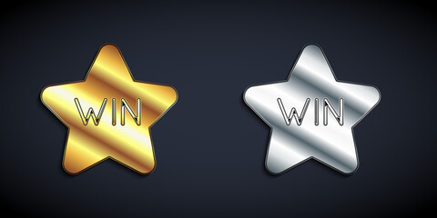 Gold and silver Casino win icon isolated on black background. Long shadow style. Vector