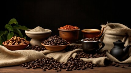 Coffee Beans in Burlap Sack. Generative ai