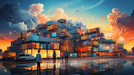 Business manager at crate dock colorful - concept - Powered by Adobe