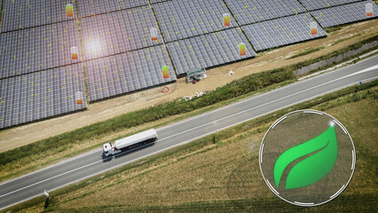 Modern concept, eco-friendly truck driving on sustainable energy. Graphics animation